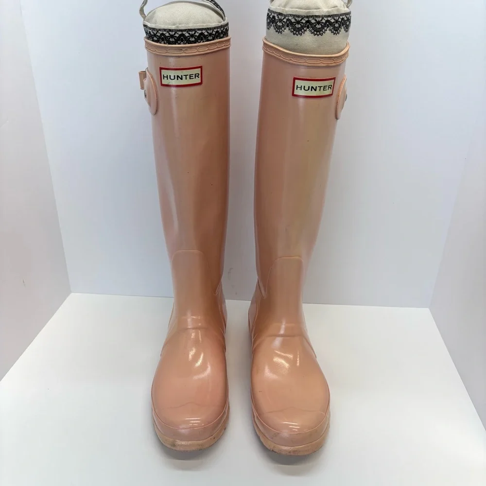 Hunter Tall Rain Boots Pink Sand Glossy Wome Size 9 US - Picture 3 of 10